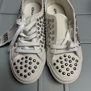 White Studded Low-Top Sneakers